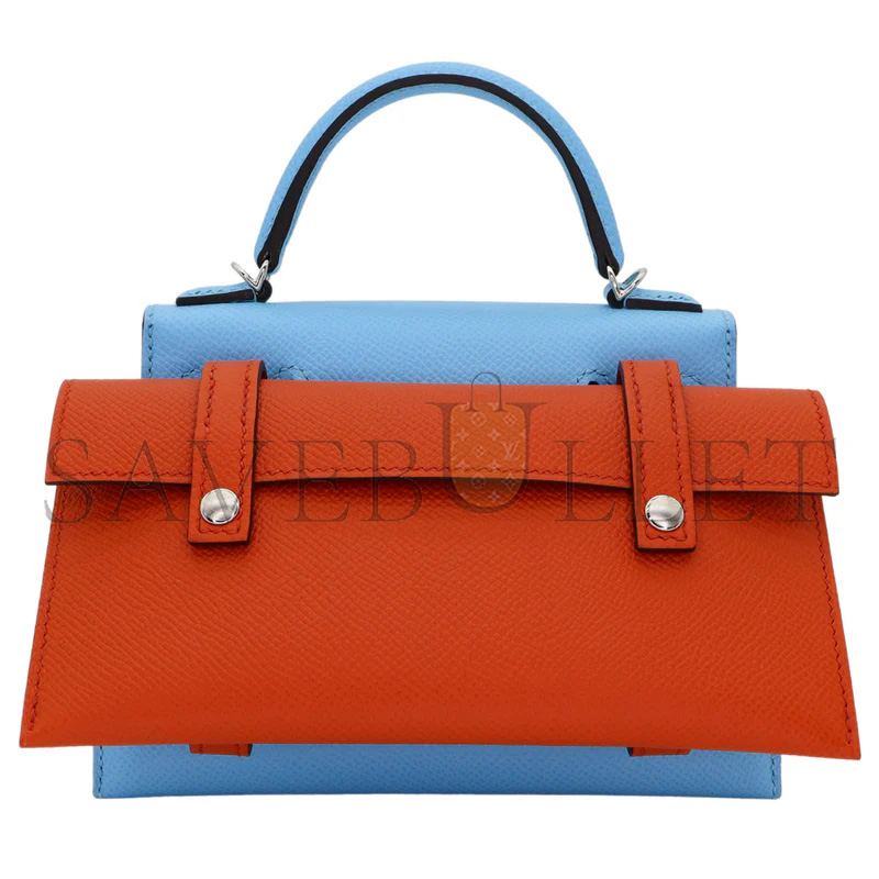 HERMÈS MASTER KELLY DOLL PICTO CELESTE EPSOM LEATHER PALLADIUM HARDWARE (18*15*6cm)